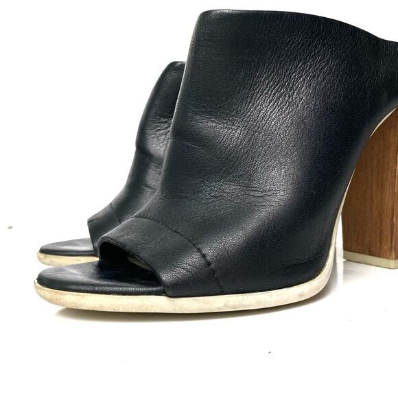 Vince Allison Black Leather Peep Toe Mules 36 | Sculptural Block Heel Slides - Picture 3 of 16